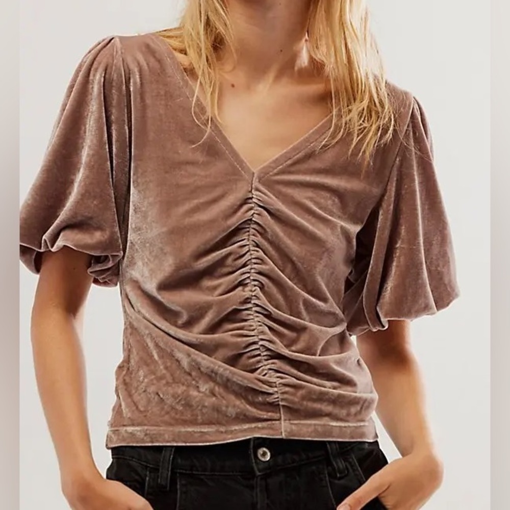 Free People Cupcake Velvet Ruched Blouse